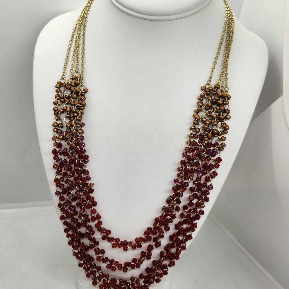 Coldwater Creek‎ Red And Gold Tone Multistrand Necklace